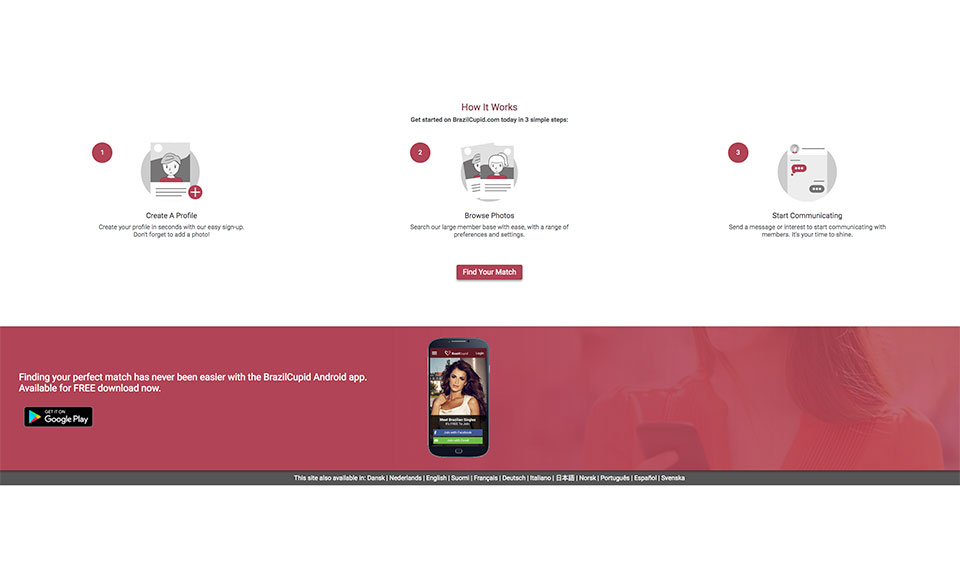 Suíomh Dating BrazilCupid: Príomhghnéithe iontacha