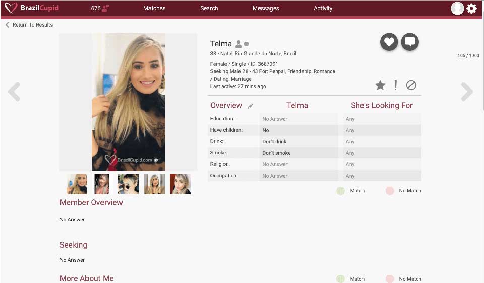 Conas Síntiús a Chealú ar BrazilCupid?