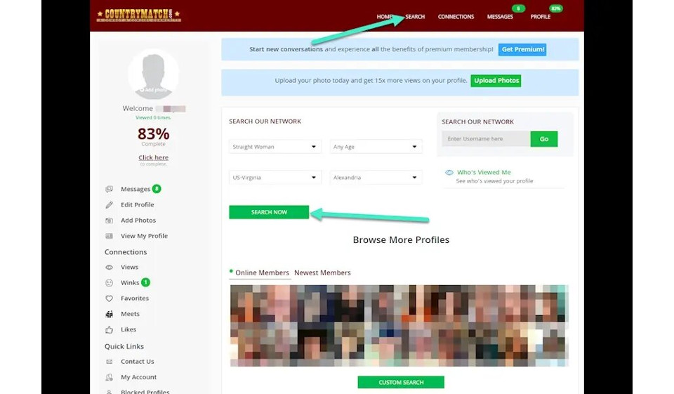 Søkeprosess på CountryMatch-datingsiden