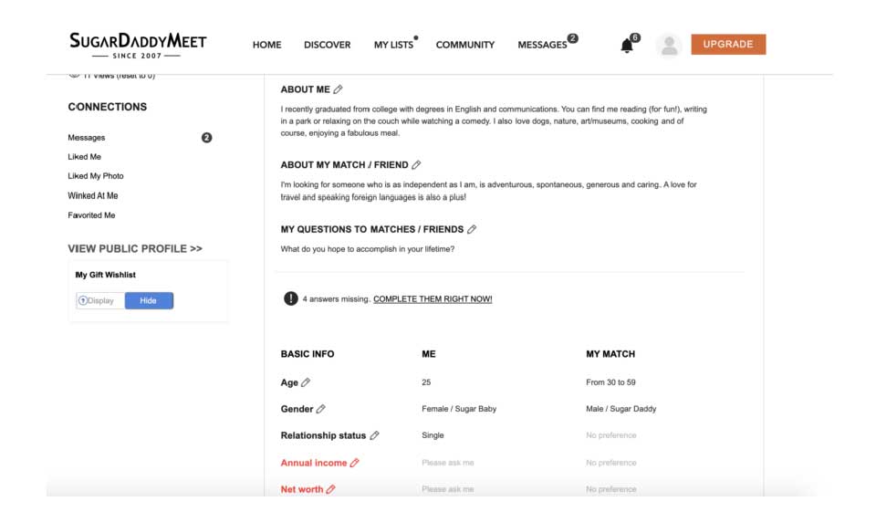 SugarDaddyMeet-nettstedets søkefunksjon