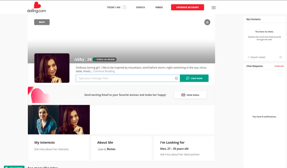 Dating.com brukervennlighet