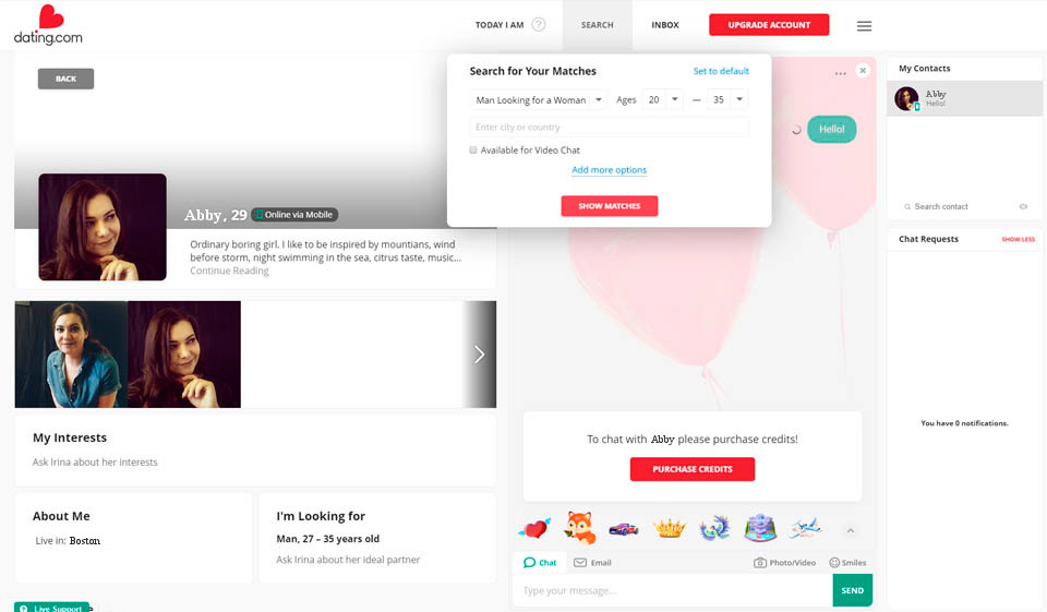 Matching og chatting på Dating.com