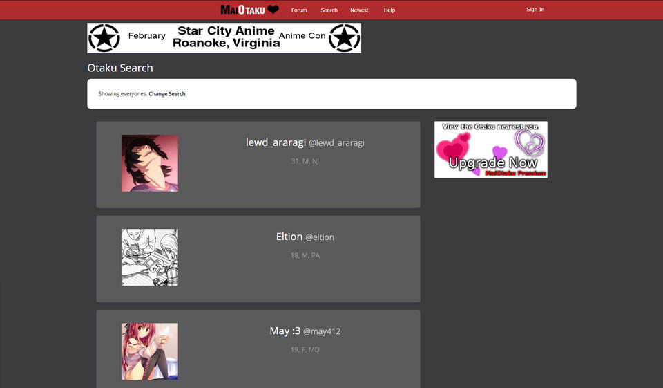 Opcja wyszukiwania na Maiotaku