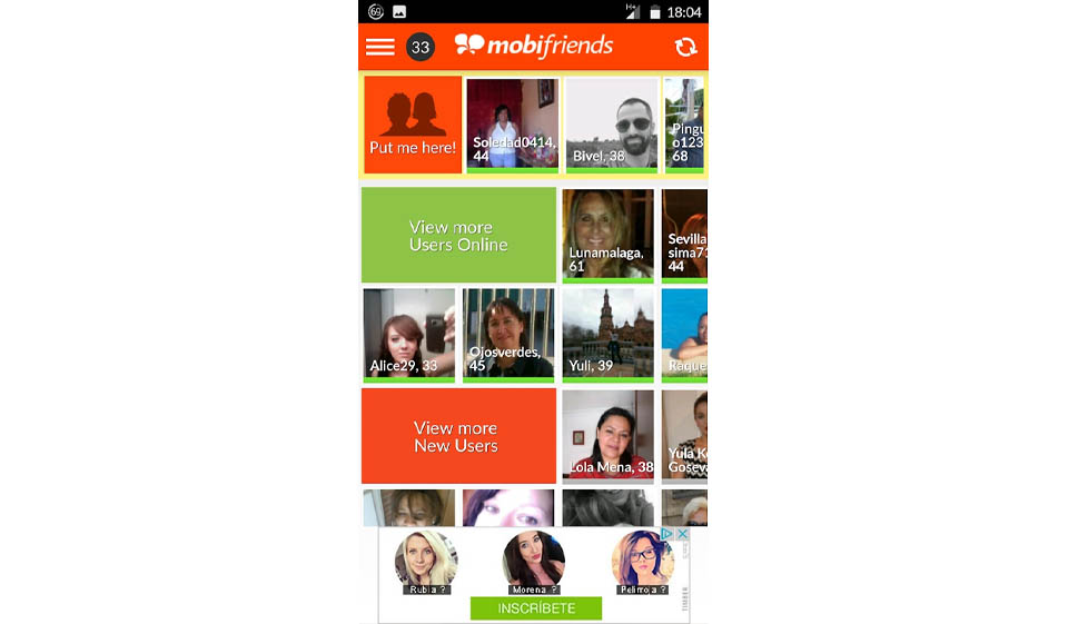 Søkealternativ på Mobifriends