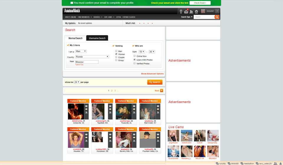 AmateurMatch Design der Webseite und Funktionalität