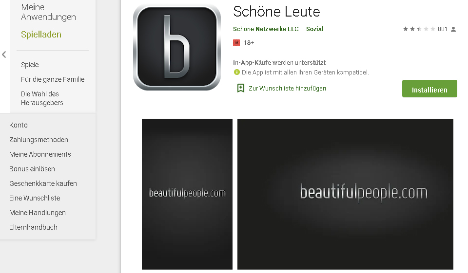 BeautifulPeople Design der Webseite und Funktionalität