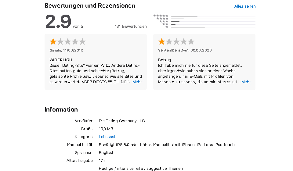 FirstMet Webseite Features