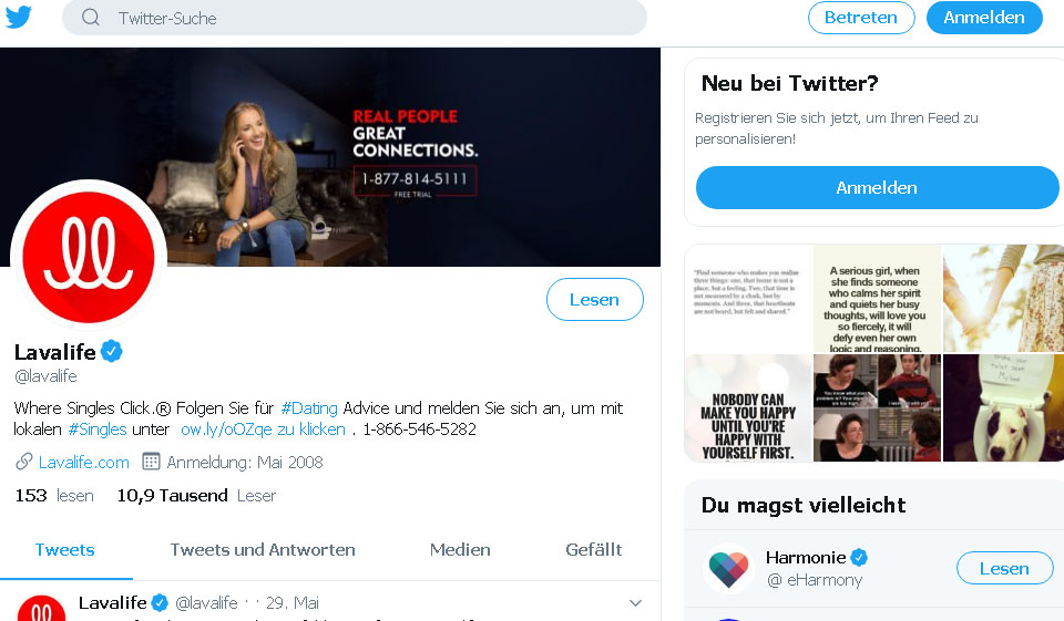 Lavalife Übereinstimmungen und Kommunikation