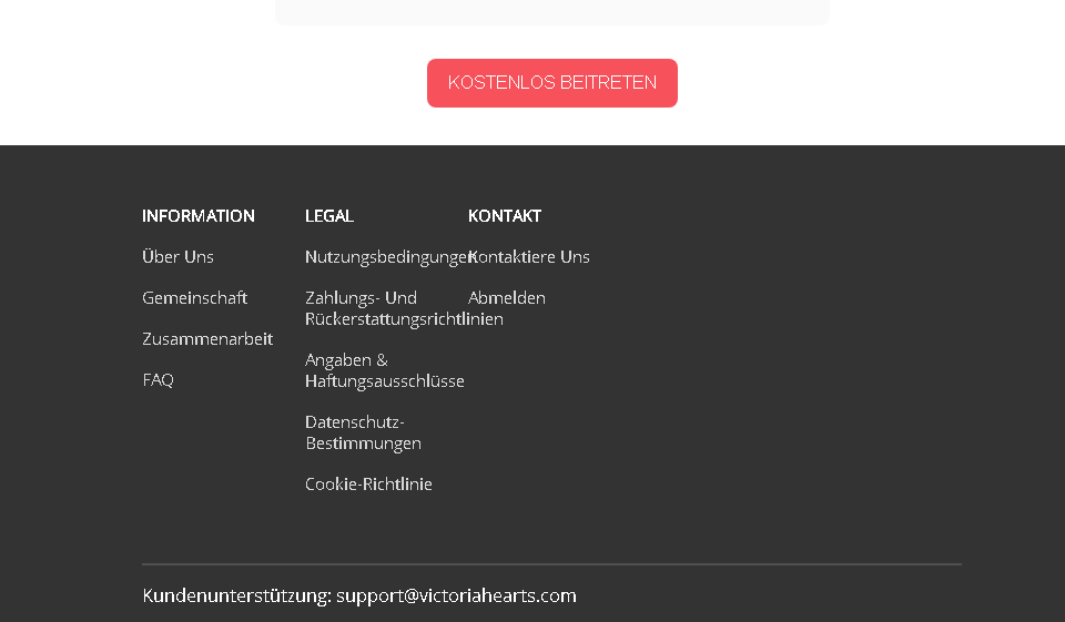 VictoriaHearts VictoriaHearts Webseite Features