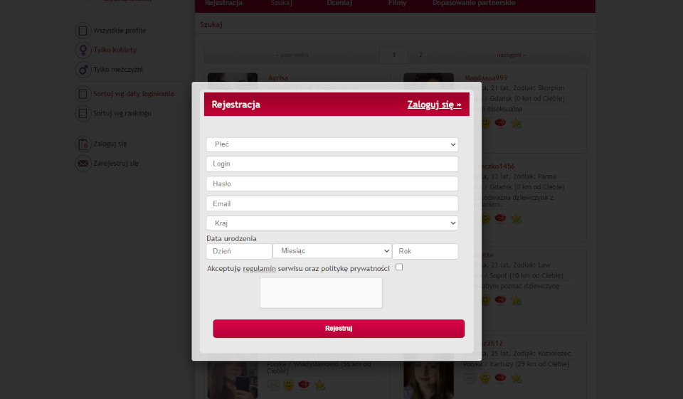 Proces rejestracji i profil użytkownika